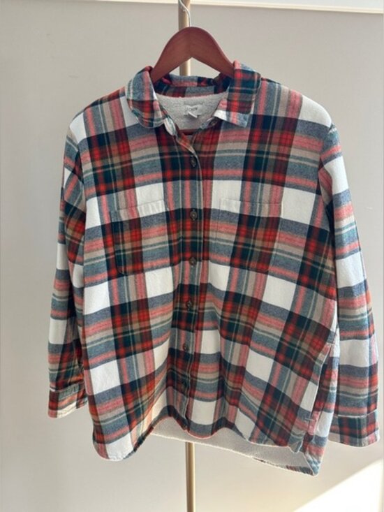 J. Crew Tops - J.Crew Plaid Sherpa Lined Oversized Shacket Jacket Small Cotton Flannel